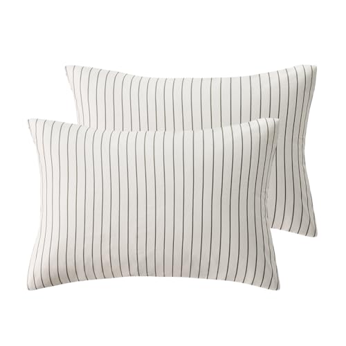 JELLYMONI Cotton Thin Vertical Gray Striped Pillowcases Set of 2, King - Soft breathable feel, Envelope closure, 400TC cotton, Machine washable, Gentle on skin