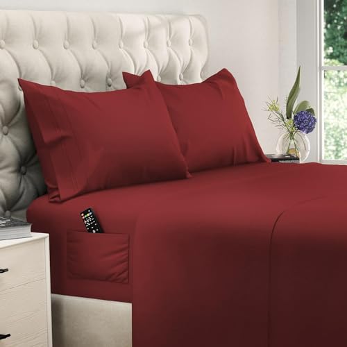Twin XL Sheets 4pcs XL Twin Sheet Set Twin XL Fitted Sheet Extra Deep Pocket Extra Long Twin Sheets XL Twin Fitted Sheet Twin Extra Long Sheet Set Twin XL Bedding Set Twin XL Fitted Sheets Burgundy