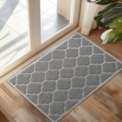 "Front Door Mat,Inside or Outside Entryway Front Door Welcome Mat, Large Size 36"" x 24"" Boot Scraper, Easy to Clean, Phthalate and BPA Free, Waterproof, Non Slip& Durable,Catches Dust and Snow (Grey)"