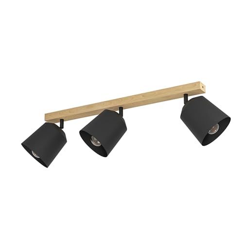 Eglo Spotlight bar Cotorro - ceiling light fitting with 3 adjustable spot lights, FSC100HB, Scandinavian living room lamp made of natural wood and black