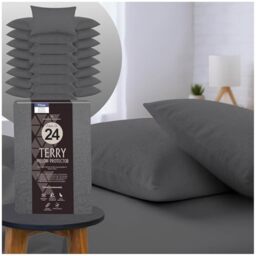 GC GAVENO CAVAILIA Terry Towel Waterproof Pillow Protectors - Pack of 12 Pillow Covers – Anti Allergy Towelling Pillow Protectors - Soft & Breathable - Charcoal