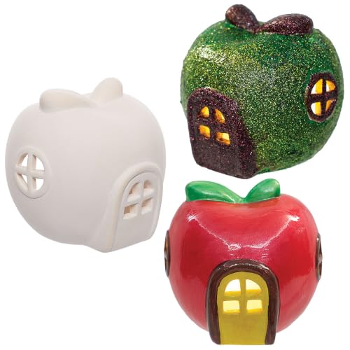 Baker Ross VC307 Apple Ceramic Tealight Holders Pack of 2, Apple tealight Holder, Ceramic Candle Holder