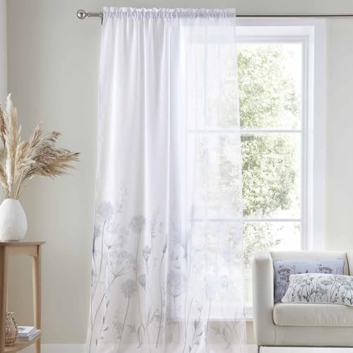 Catherine Lansfield MEADOWSWEAT Floral White Curtain 140 x 183 (Pair)
