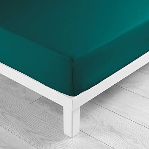 douceur d'intérieur, Fitted Sheet (180 x 200 cm) Lina Emerald, 100% Cotton