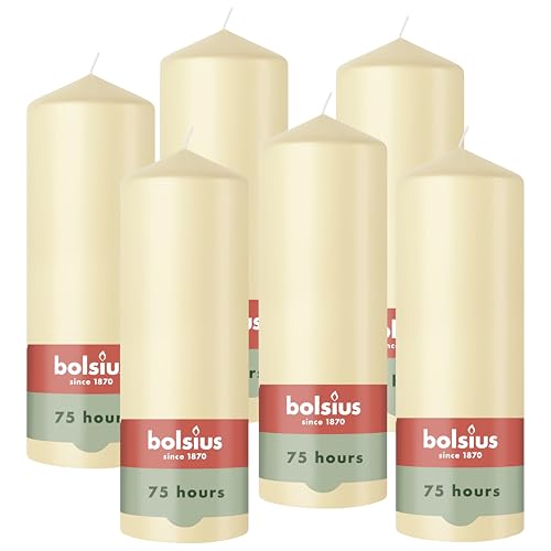 Bolsius - Pillar Candle - Beige - 20 cm - Burning Time 75 Hours - with Natural Extracts - Natural Plant Wax - Without Palm Oil