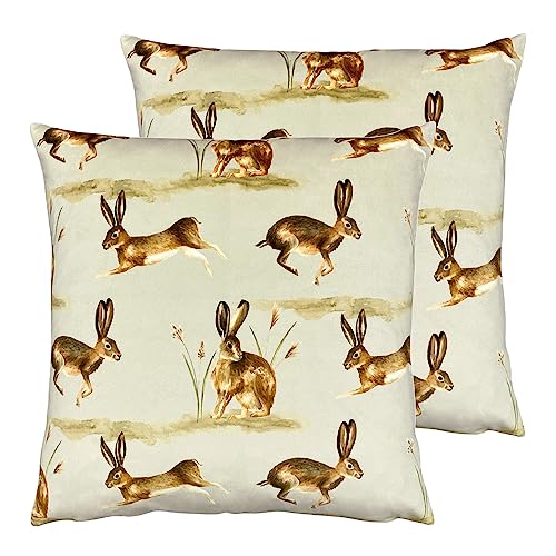 Evans Lichfield Country Running Hares Polyester Filled Cushion - Twin Pack