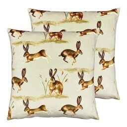 Evans Lichfield Country Running Hares Polyester Filled Cushion - Twin Pack