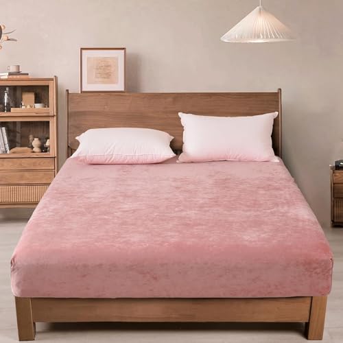 "PHF Truly Velvet Fitted Sheet Only California King Size, Luxury Super Soft Cozy Comfy Flannel Bottom Sheet with 15"" Deep Pocket, Suitable for Fall Winter and Spring, No Pillowcases, Pink"