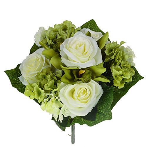 White Dino bq044 03 Bouquet Roses and Orchids, Acrylic, White, 31 x 31 x 33 cm