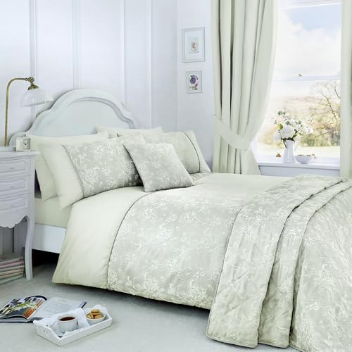 Dreams & Drapes Woven Jasmine Duvet Cover Set, 55% Cotton 45% Polyester, Double 200x200cm, Green, Jacquard, Floral Pattern, 142 Thread Count