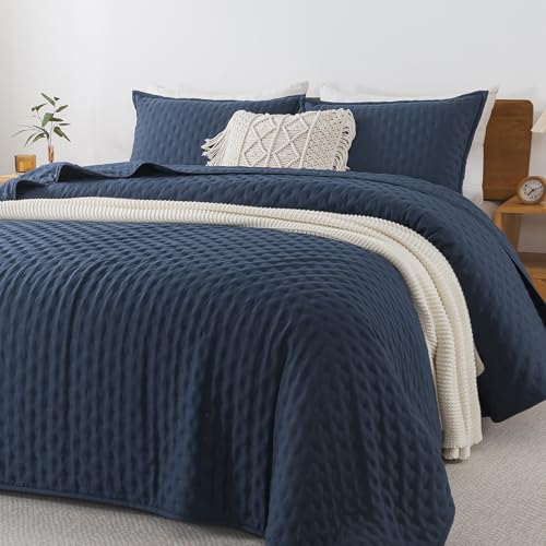 Andency Navy Blue California King Size Quilt Bedding Set - 112x104 Inch, 3 Pieces Oversized Soft Lightweight Bedspread Coverlet & 2 Pillow Shams - Boho Summer Style for All Season