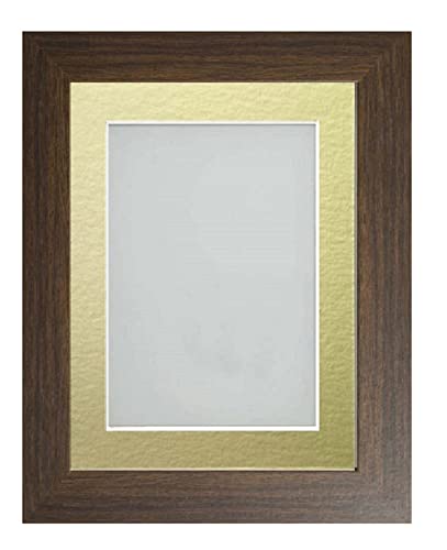 Frame Company Watson Brown Picture Photo Frame fitted with Perspex, 7x5 inch with Gold Mount for image size 5x3 inch