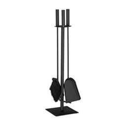 Relaxdays 4-Piece Fireplace Companion Tool Set Shovel, Brush, Poker & Holder, Modern Design, Black