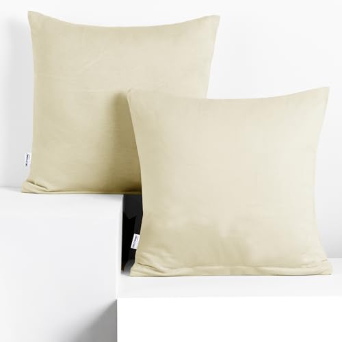 DecoKing 2 Pillowcases 40 x 40 cm Jersey 100% Combed Cotton Zip Beige Amber