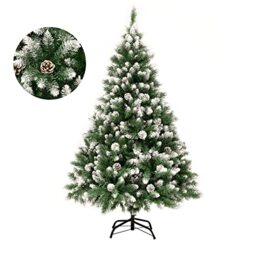 GIGALUMI Artificial Christmas Tree with Snow Effect 150 cm 760 Tips Christmas Tree with Snowy Branches and Pine Cones Including Metal Stand