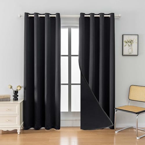 Anytime 100% Blackout Curtain Set, Thermal Insulated & Energy Efficiency Window Draperies for Guest Room, Full Shading Panels for Shift Worker and Light Sleepers???Black, 2 Panels, 52W x 72L???