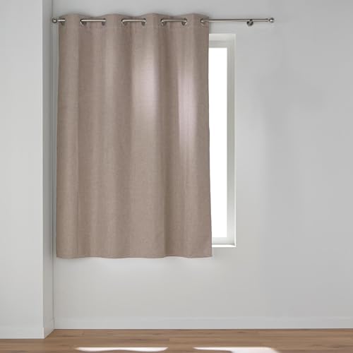Douceur d'Intérieur, 140 x 180 cm Dark Grey Linen 100% Opaque Chambray Plain Eyelet Curtains