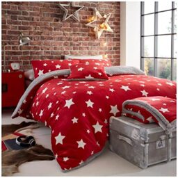 GC GAVENO CAVAILIA Premium Teddy Fleece Star Duvet Cover, Fluffy Fitted Sheet Soft Warm & Cosy Quilt Bedding Set, King, Red 655275