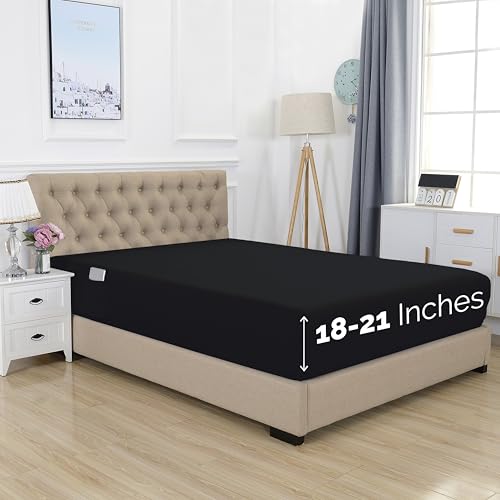 Elegant Comfort 1500 Premium Hotel Quality 18-21 Inches Deep - Extra Deep Pocket Single Fitted Sheet for High Mattress, Luxury and Softest, Smart Pocket - Wrinkle Free, Twin/Twin XL, Black