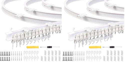 YOLOUP Ceiling Curtain Track Plastic Curtain Rail Bendable Track Ceiling Mount with 26 Curtain Hooks 26 Pulley Flexible Track Curtain System for Bay Straight Windows Wall Bathroom (3.5 Meters)