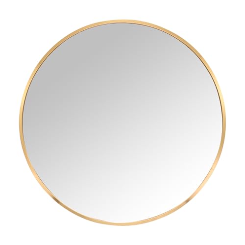 Relaxdays Round Framed Wall Mirror, 60 cm Diameter, Gold, Hang for Hallway, Bathroom & Living Room