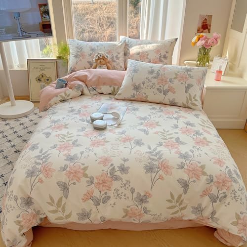 CinYana 100% Cotton Floral Duvet Cover Set 3 PCS Chic Garden Bedding Set Queen Reversible Floral Comforter Cover Soft Breathable for All Seasons (Flowers Sea,Queen)