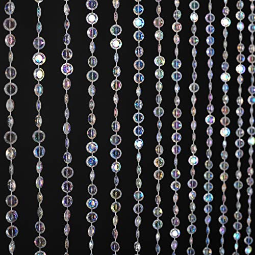 FlavorThings 3ft x 6ft 34 Strands Iridescent Faux Crystal Beaded Curtain for Doorway Room Divider Party Wedding Kids Bedroom Decorations,Diamond Cut Beads Curtain (Crystal Iridescent)