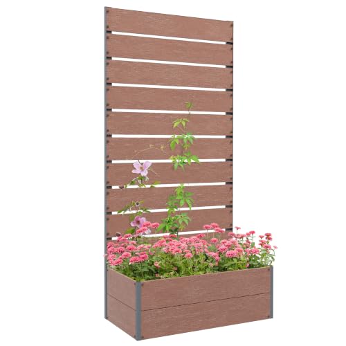 Outsunny Garden Planter with Trellis, Planter Box 72x38x150cm, Light Brown - for Climbing Plants, Vines, Flowers, Freestanding Raised Bed, for Garden Outdoor Patio, Drainage Gap