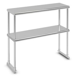 GiantexUK Stainless Steel Overshelf, 2-Tier Kitchen Catering Table with Flexible Adjustable Shelf, Heavy Duty Work Table Food Prep Workbench for Home Restaurant Garage (92 x 30 x 85cm)