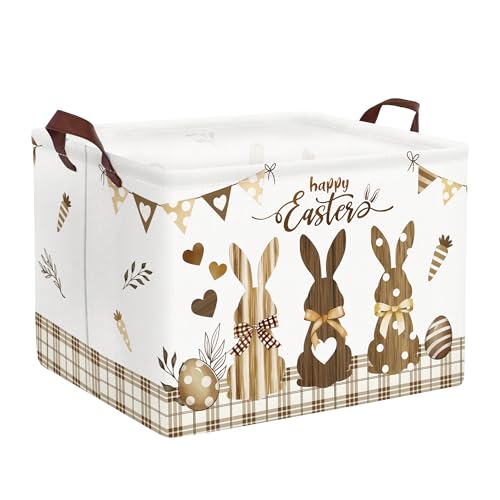 Clastyle Easter Rabbit Baby Laundry Hamper Collapsible Egg Clothes Kids Storage Basket Waterproof Boys Girls Toy Box for Bedroom, Brown, 40x30x30 cm