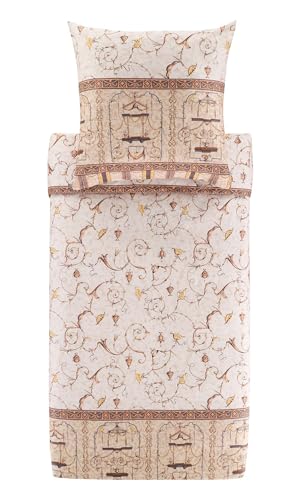Bassetti Oplontis 9331444 Bed Linen + 1 Pillowcase Made of 100% Cotton Satin in Beige 4M, Dimensions: 155 x 220 cm + 1 K 80 x 80 cm