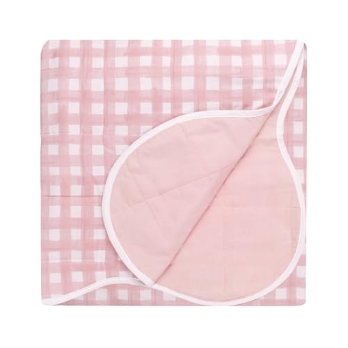 furn. Scallop Bedspread – Reversible Quilted Gingham Check Scalloped Edge Coverlet Bedding (Pink – 265x265cm)