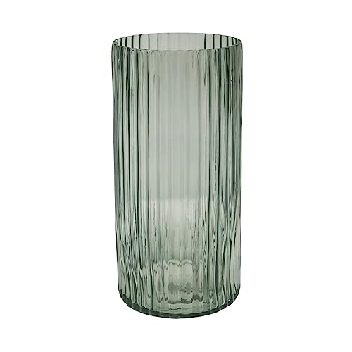 Ivyline Daphne Ribbed Vase in Sage - Premium Quality and Waterproof - Lightweight & Stylish - Decorative Textured Glass Flower Pot - H23cm x D15cm