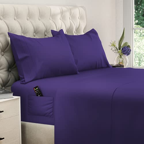 DREAMCARE California King Sheet Set - 4 Piece Deep Pockets Cal King Sheets Extra Deep Pocket Sheets Cal King Bed Sheets Purple