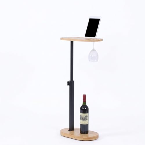 Relaxdays Side Table, height-adjustable, HxWxD 45-82x40x22 cm, bamboo/metal, living room, natural/black