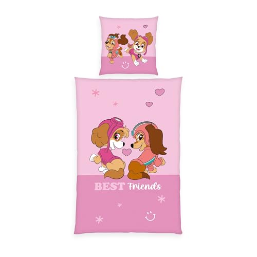 Herding Paw Patrol Bed Linen, Pillowcase Approx. 80 x 80 cm, Duvet Cover Approx. 135 x 200 cm, with Button Placket, 100% Cotton