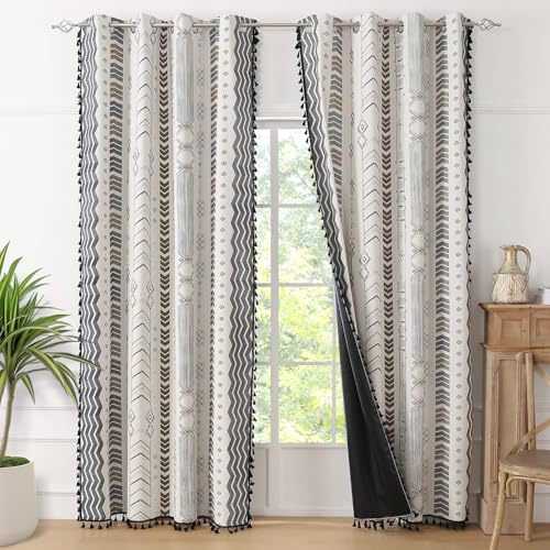 ColorBird 100% Boho Blackout Curtains 2 Panels 84 Inch Black White Western Southwest Aztec Thermal Black Out Patterned Curtain Drapes for Living Room Bedroom