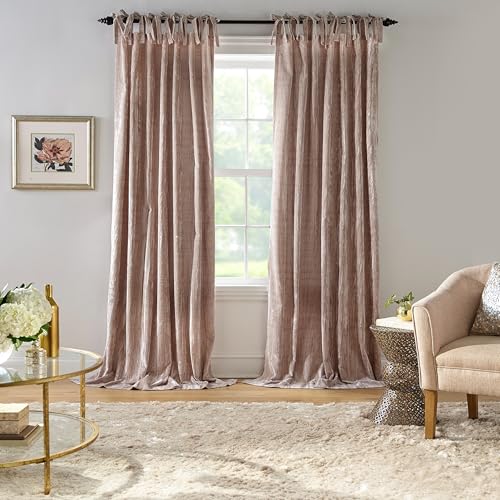 Elrene Home Fashions Korena Tie-Top Crushed Velvet Window Curtain Panel, Rustic-Chic Curtain Panel for Living Room or Bedroom, 50 Inches by 84 Inches, Taupe, 1 Panel