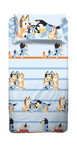 hermet Bluey Single Bed Sheet Set, Single Beds, Top Sheet, Fitted Sheet, Pillowcase, 100% Cotton, Official Product