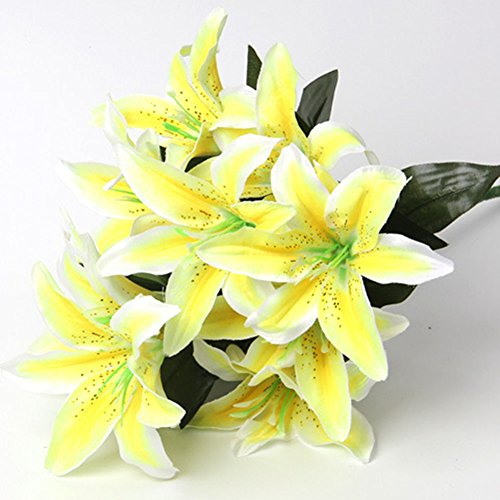 Artfen Artificial Lily 10 Heads Artificial Lily Flower Wedding Bouquet Party Decor Bouquet Home Hotel Office Garden Craft Art Decor
