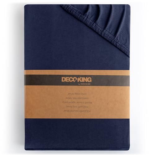 DecoKing Fitted Sheet Small Double 100% Combed Cotton Soft Jersey Bed Sheet 100x200-120x200 cm Navy Blue Amber