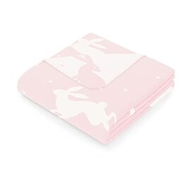 AmeliaHome Zaria Rabbit Cuddly Blanket 150 x 200 cm Blanket with Edge Cotton Bedspread Rabbit Pattern Powder Pink