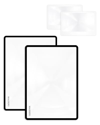Page Magnifying Sheet 3X Lightweight Fresnel Lens Bonus 2 Card Magnifiers Magnifying Glass for Reading Small Print Maps Books Magdepo
