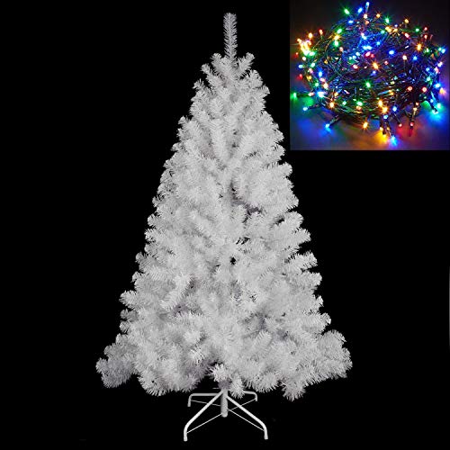 Alaskan Pine Snow White Christmas Tree Home Decorations Sizes 5ft / 150cm / WITH 300 Multicolour LEDS LIGHTS (Separate)