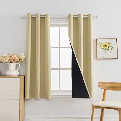 Anytime 100% Blackout Curtain 2 Panels Set,Thermal Insulated Window Drapes for Bedroom,Full Shading Panels (Beige,42W x 54L)