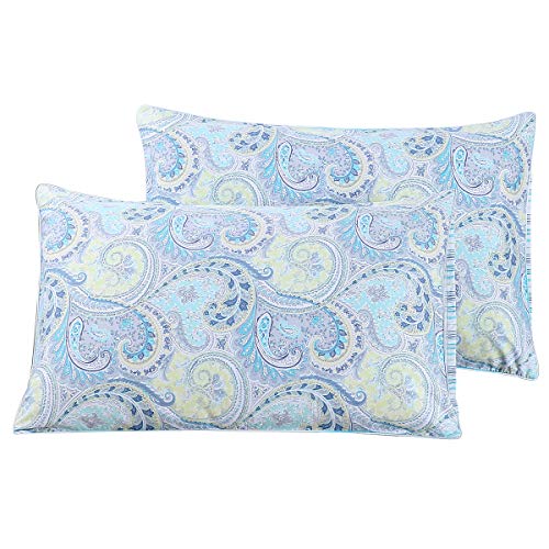 WINLIFE 100% Cotton Pillow Cases King Size, 20 by 36 inches King Pillowcases Set of 2, Soft and Breathable Envelope Closure 2-Piece Pillow Case, Blue Paisley