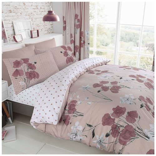 GC GAVENO CAVAILIA Easy Care Blossom Bedding Double Bed Set, Washable Botanical Duvet Cover Sets, Breathable Quilt Covers, Blush Pink, 724421