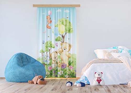 AG Design Decorative Photo Curtain Teddy 140 x 245 cm Polyester Semi-Transparent