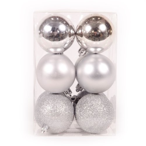 WeRChristmas 12-Piece Variety Christmas Tree Baubles Decoration Pack, Silver