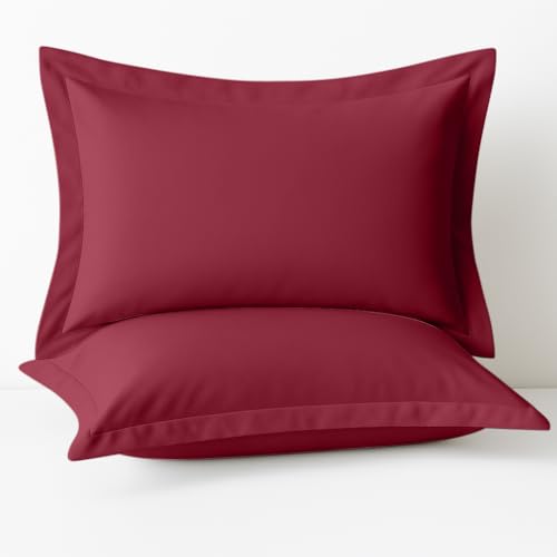 Cotton Metrics Linen 2 Pack Pillow Shams Standard Size 20x26 ??? 600 Thread Count 100% Organic Cotton Burgundy Pillow Covers with 2 Inch Flange, Soft & Smooth Premium Hotel-Quality Pillowcases Set of 2